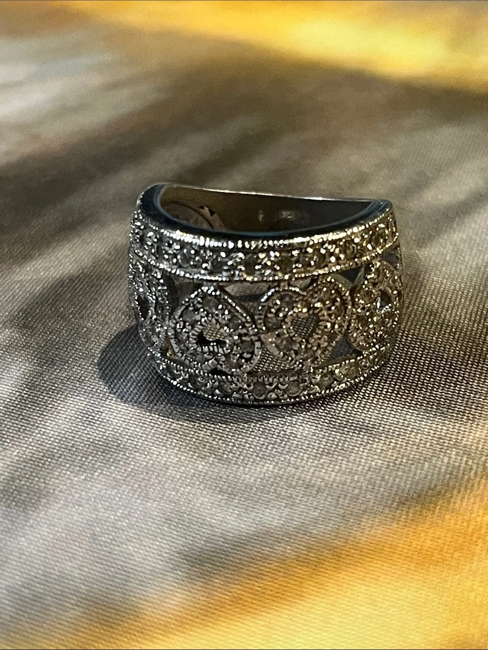 925Silver Crystal Pavé Wide Band Ring - Women's Jewelry